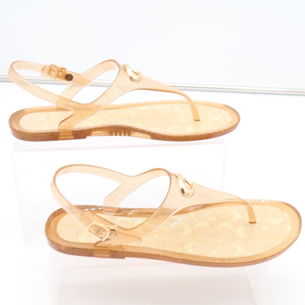 Coach Natalee Jelly Sandal Gold Glitter Monogram Womens 8 - Picture 3 of 10